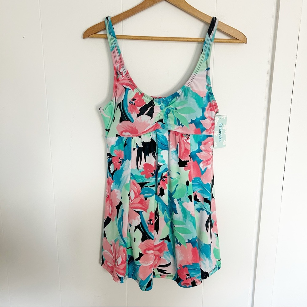 Penbrooke Shape Solver‎ Swimsuit Dress Modest Floral One Piece Size 10 NWT